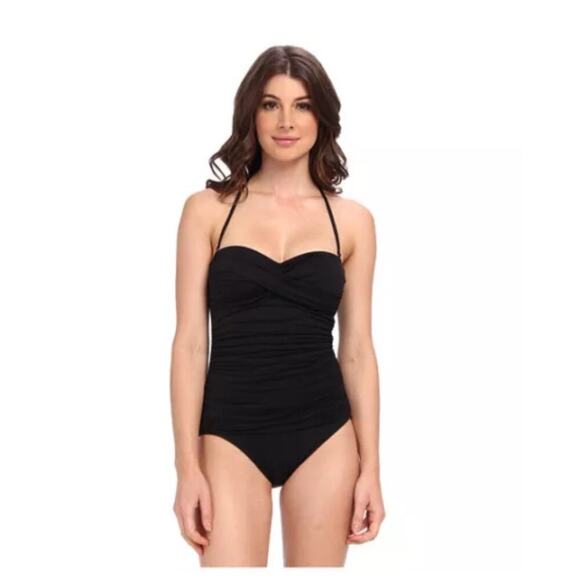 La Blanca Other - La Blanca Core Solid Bandeau One Piece Shirred Swimsuit Black Size 12
